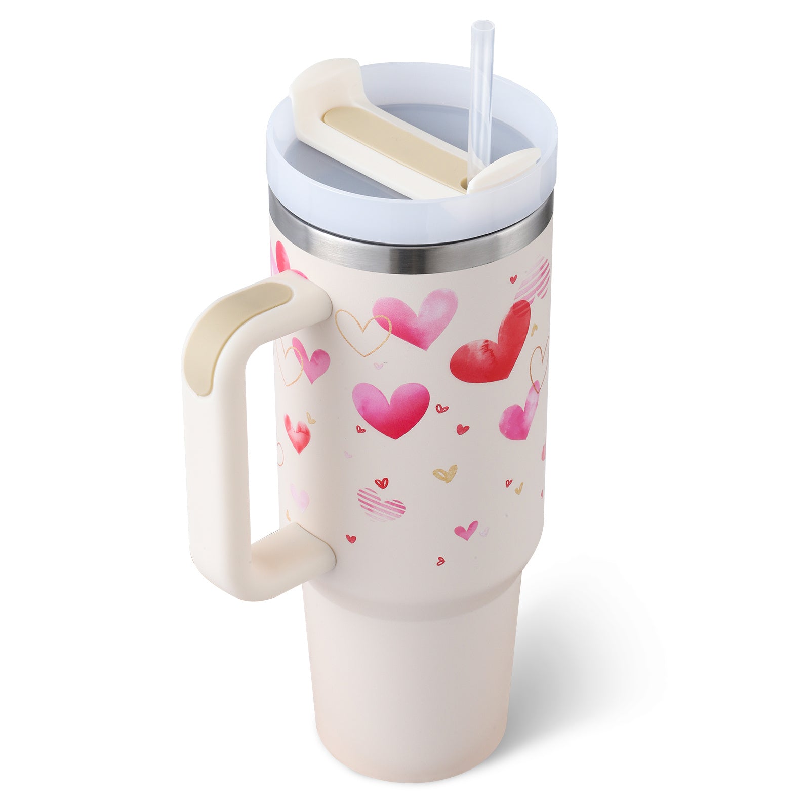 40 Oz Tumbler With Handle Straw Insulated, Stainless Steel Spill Proof Vacuum Coffee Cup Tumbler With Lid Tapered Mug Gifts For Valentine Lover Suitable For Car Gym Office Travel - 𝓢𝓱𝓸𝓹𝓵𝓮𝓬𝔂
