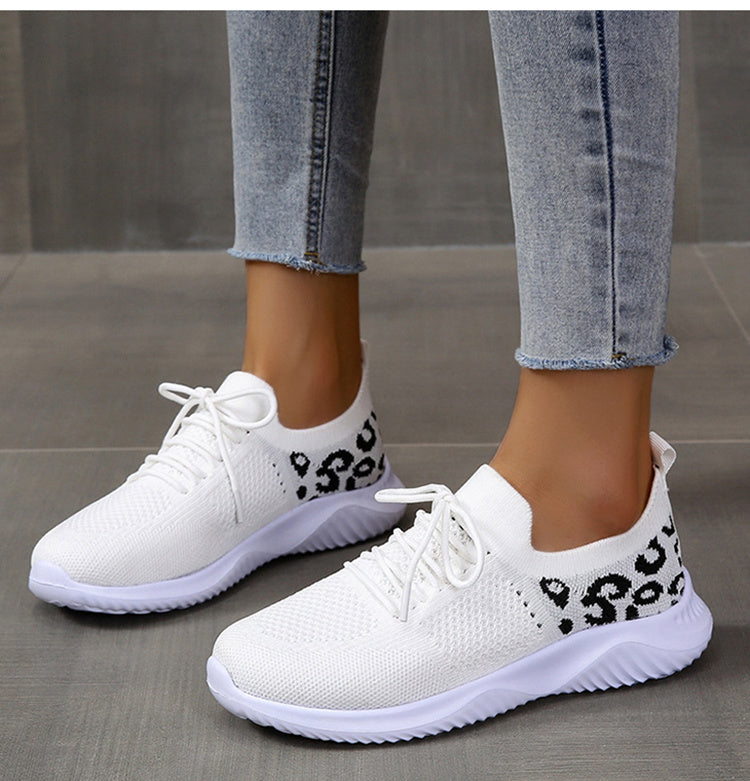 White Shoes Women Leopard Print Lace-up Sneakers Sports - 𝓢𝓱𝓸𝓹𝓵𝓮𝓬𝔂
