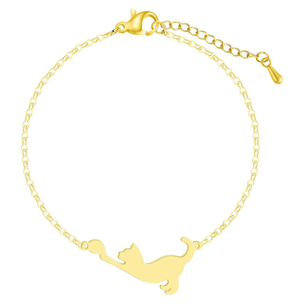 Stainless Steel Cat Play Pendant Personalized Women's Bracelet - 𝓢𝓱𝓸𝓹𝓵𝓮𝓬𝔂