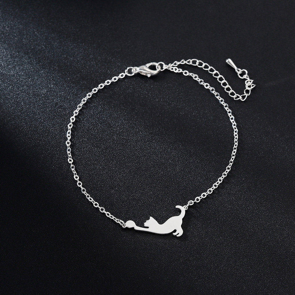 Stainless Steel Cat Play Pendant Personalized Women's Bracelet - 𝓢𝓱𝓸𝓹𝓵𝓮𝓬𝔂