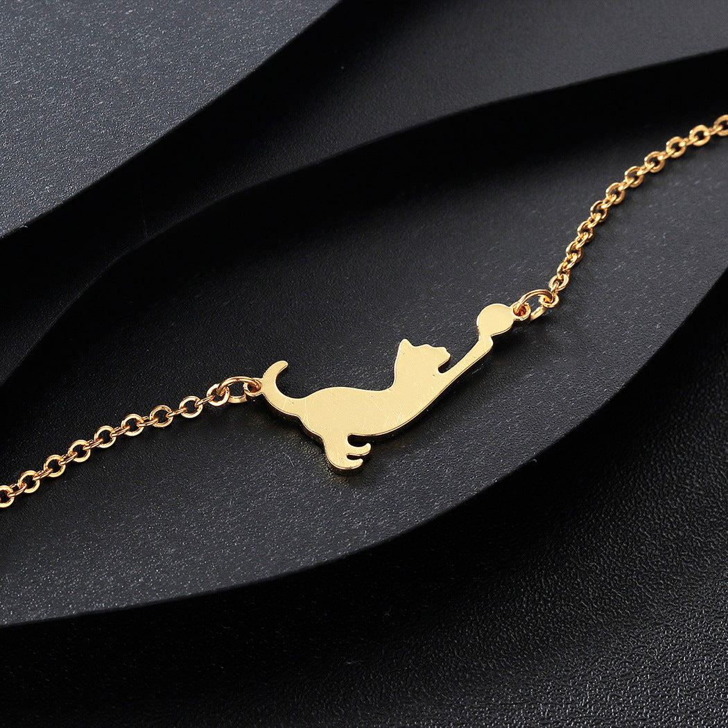 Stainless Steel Cat Play Pendant Personalized Women's Bracelet - 𝓢𝓱𝓸𝓹𝓵𝓮𝓬𝔂