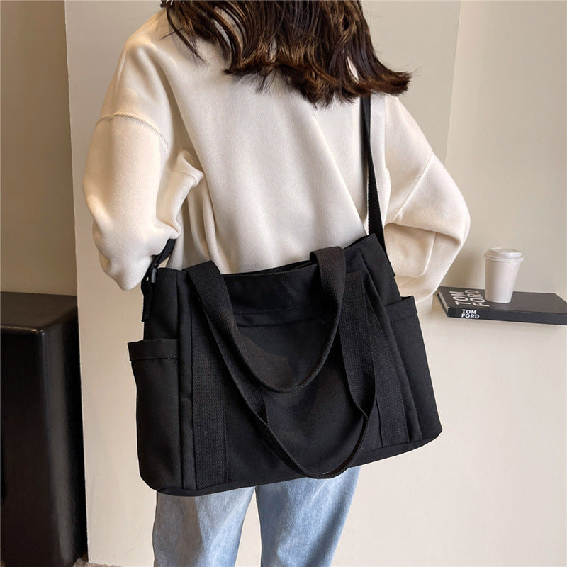 Large Capacity Shoulder Canvas Solid Color Bag For Women - 𝓢𝓱𝓸𝓹𝓵𝓮𝓬𝔂