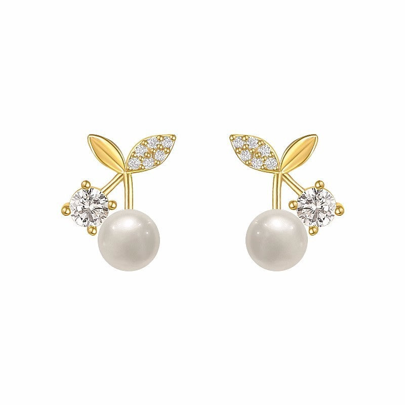 S925 Women's Silver Needle Small Cherry Pearl Stud Earrings - 𝓢𝓱𝓸𝓹𝓵𝓮𝓬𝔂