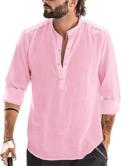 Men's Casual Stand-up Collar Door Barrel Solid Color Long-sleeved Shirt - 𝓢𝓱𝓸𝓹𝓵𝓮𝓬𝔂