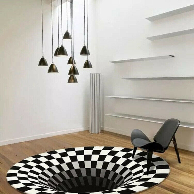 3D Vortex Carpet Black White Grid Bottomless Hole Illusion Rug Living Room Bedroom Anti-Slip Floor Mats Home Fashion Carpet Rugs - 𝓢𝓱𝓸𝓹𝓵𝓮𝓬𝔂