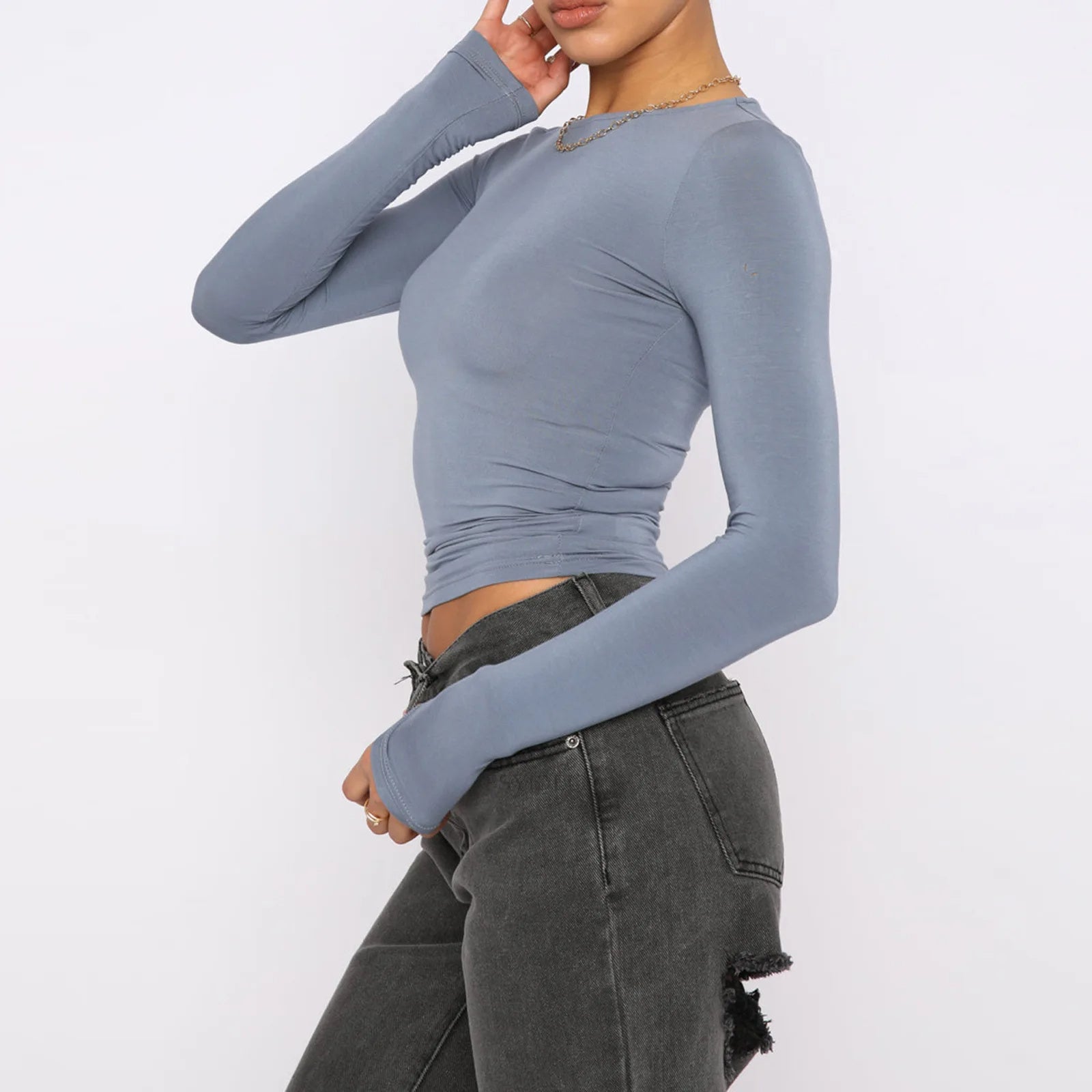 Women's Clothing Fashion Slim Long-sleeved Pullovers Tops Solid Causal Fit Shirts - 𝓢𝓱𝓸𝓹𝓵𝓮𝓬𝔂