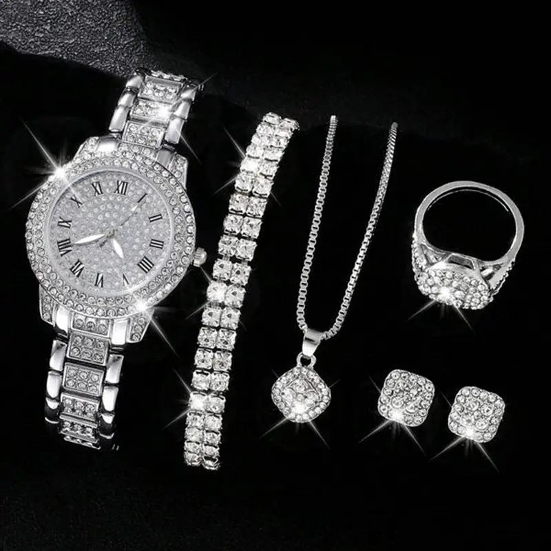 Women's Diamond Fashion Roman Quartz Watch Five-piece Set - 𝓢𝓱𝓸𝓹𝓵𝓮𝓬𝔂
