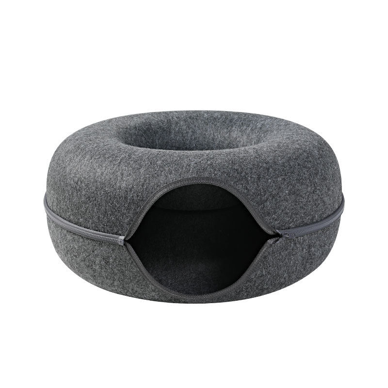 Four Seasons Available Cat Nest Round Woolen Felt Pet Dual-use Cat Nest Tunnel Interactive Training Toy Grey Felt Cat Nest - 𝓢𝓱𝓸𝓹𝓵𝓮𝓬𝔂