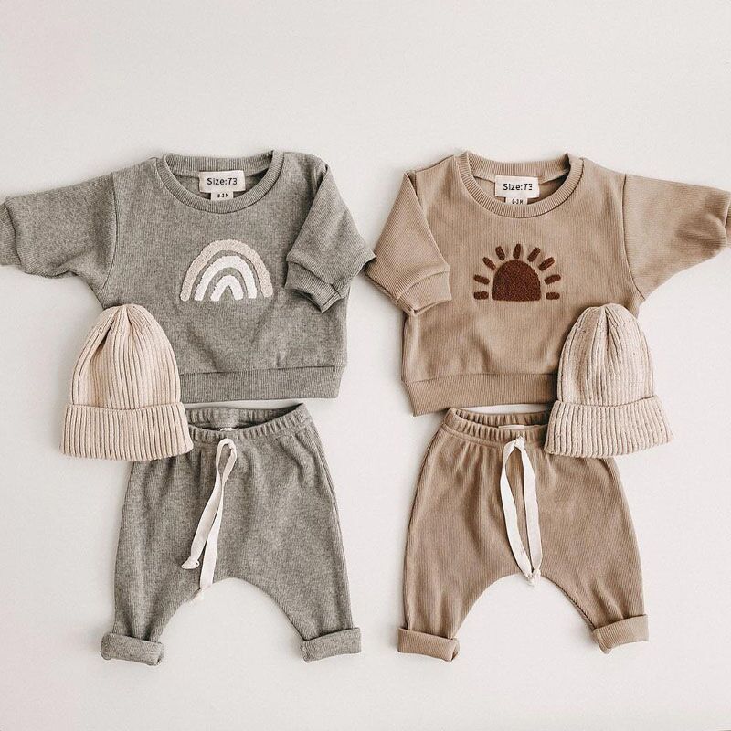 Baby Cartoon Fashion Sun Rainbow Letter Sweatshirt Pants Set - 𝓢𝓱𝓸𝓹𝓵𝓮𝓬𝔂