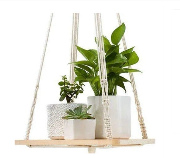 4 Pack - Macrame Plant Hangers & Shelf - 𝓢𝓱𝓸𝓹𝓵𝓮𝓬𝔂