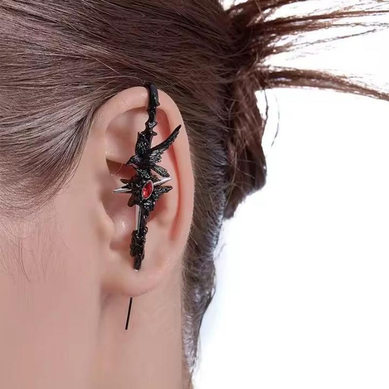 Black Crow Red Love Heart Earrings Personalized Niche