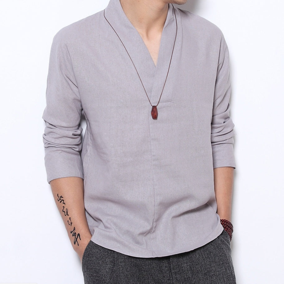 Men's Long-sleeved Shirt Retro Linen Chinese Style - 𝓢𝓱𝓸𝓹𝓵𝓮𝓬𝔂