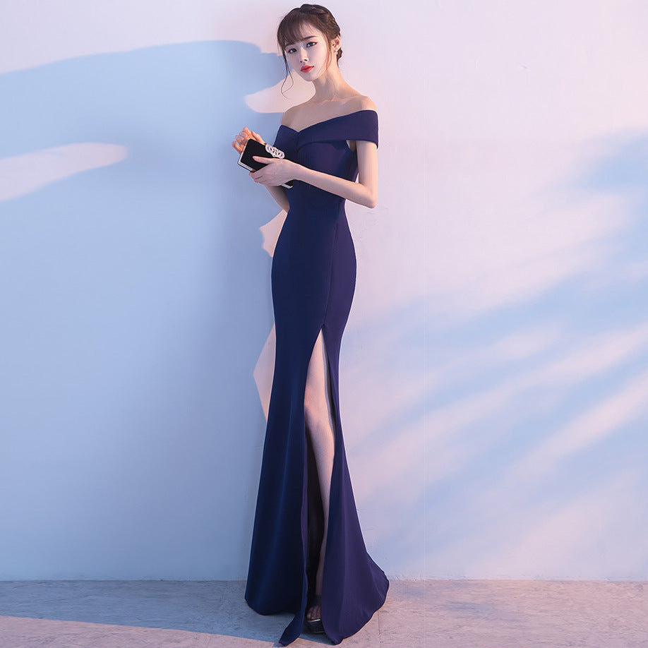 Banquet evening dress word-shoulder fishtail dress - 𝓢𝓱𝓸𝓹𝓵𝓮𝓬𝔂