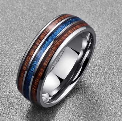 Nuncad Polished 8MM Hawaiian Koa Wood Men Ring Real Size Wedding Bands BlueVermiculite - 𝓢𝓱𝓸𝓹𝓵𝓮𝓬𝔂