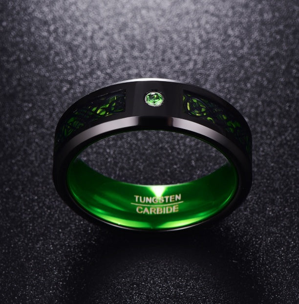 Matte Green Zircon Men Ring Tungsten Carbide Wedding Ring - 𝓢𝓱𝓸𝓹𝓵𝓮𝓬𝔂