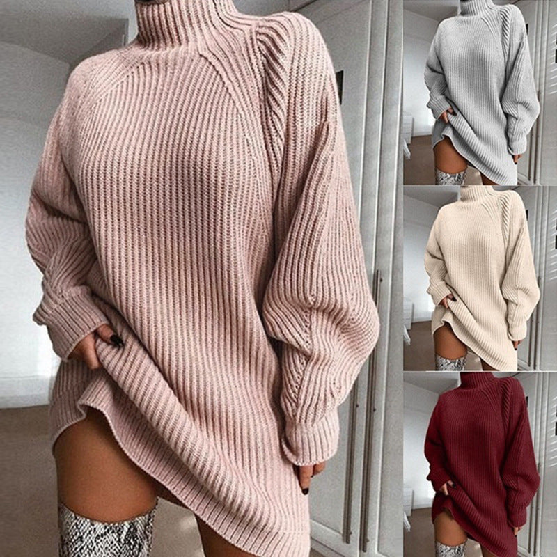 Solid Turtleneck Long Sweater Winter Warm Women Sweater Dress - 𝓢𝓱𝓸𝓹𝓵𝓮𝓬𝔂