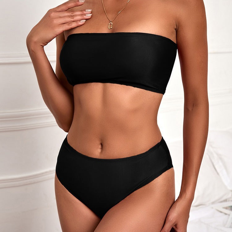 Tube Top High Waist Split Bikini