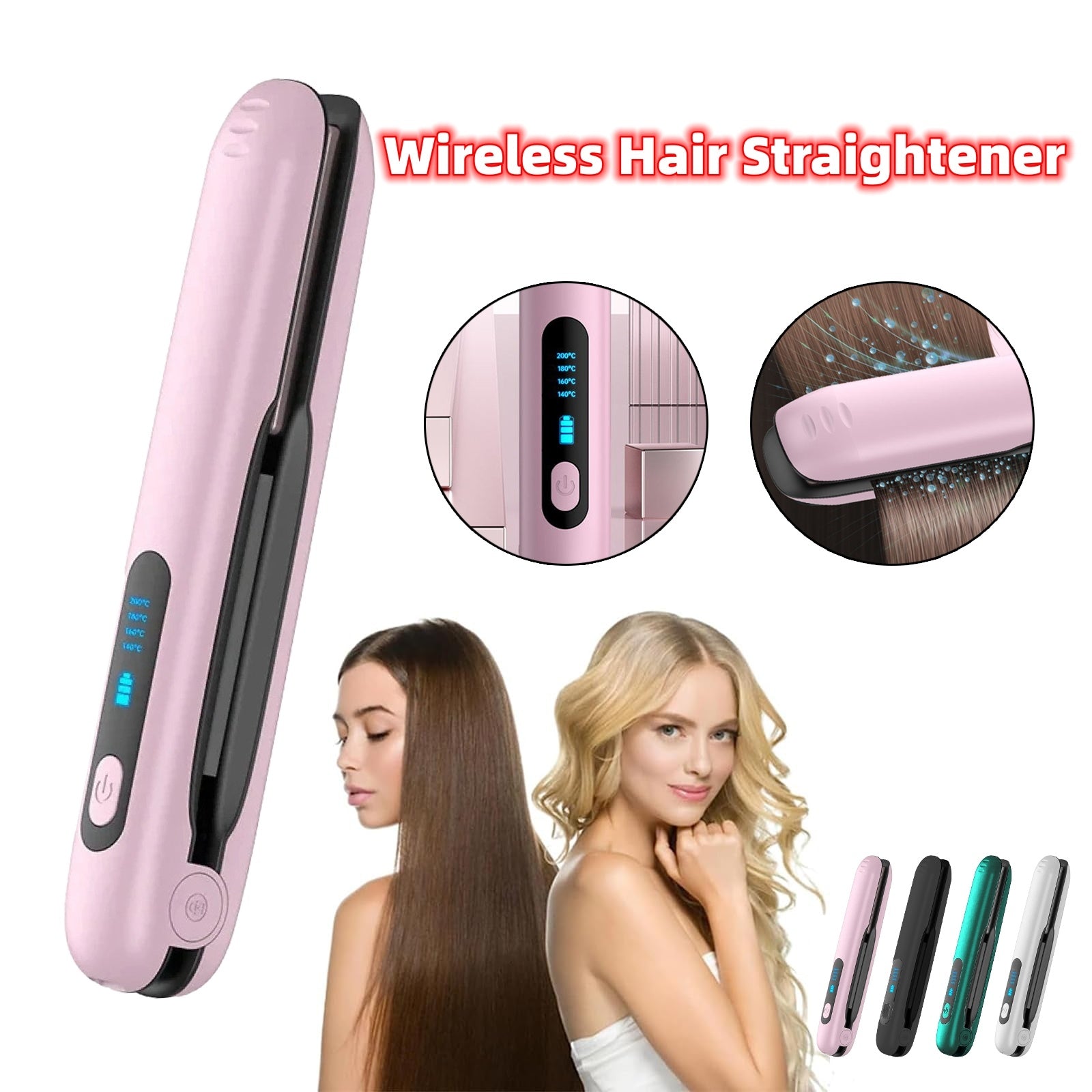 Wireless Hair Straightener Flat Iron Mini 2 IN 1 Roller USB 5000mAh Max 200 Degree Portable Cordless Curler 4 Levels Dry And Wet Uses - 𝓢𝓱𝓸𝓹𝓵𝓮𝓬𝔂