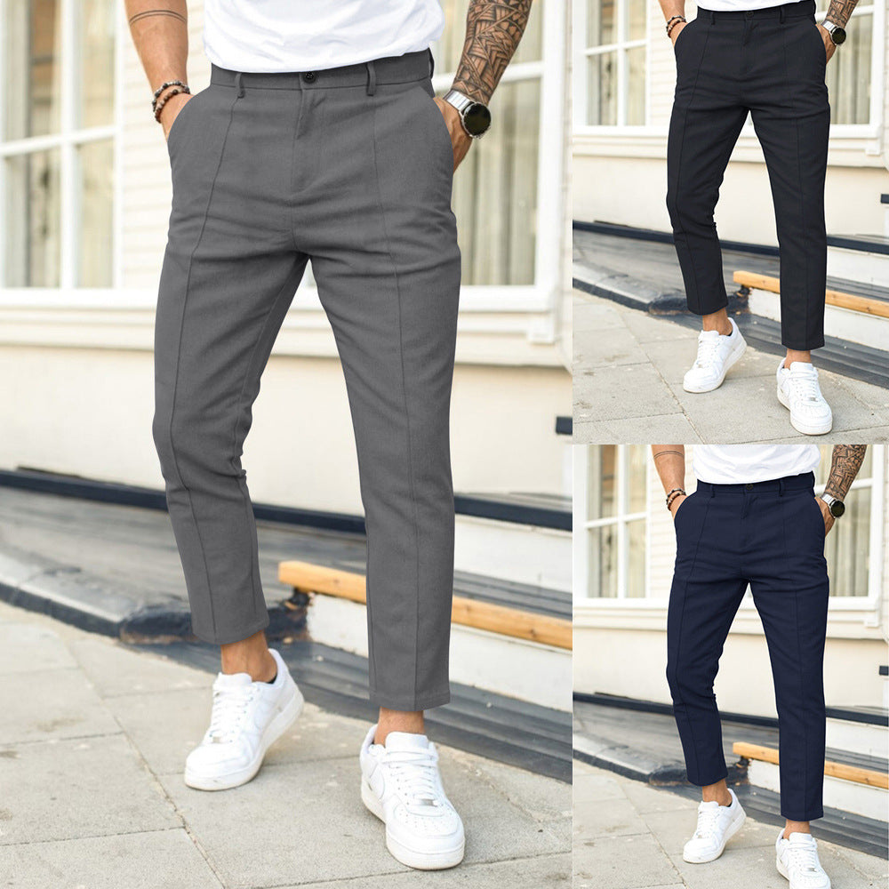 Men's Double Fold Line Solid Color Casual Suit Pants - 𝓢𝓱𝓸𝓹𝓵𝓮𝓬𝔂