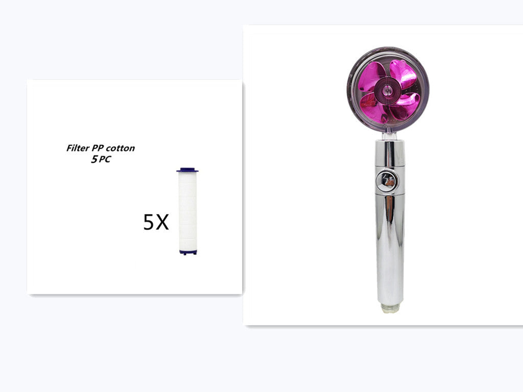 Propeller Driven Shower Head With Stop Button And Cotton Filter Turbocharged High Pressure Handheld Shower Nozzle 