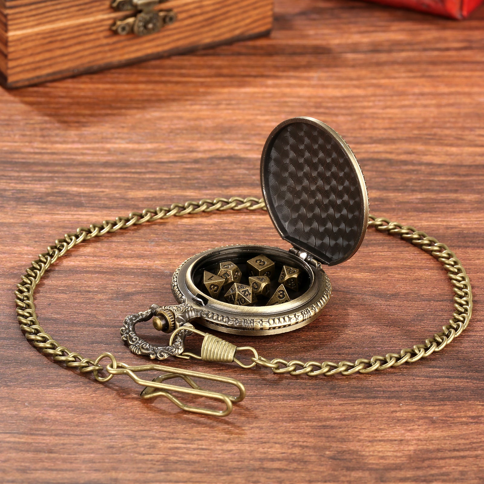 Dragon Pocket Watch Set With Thick Chain And Mini DND Dice Set Equipped With 7 Game Polyhedral Metal Dice Dragon And Dungeon Tabletop Role-playing Game Dice - 𝓢𝓱𝓸𝓹𝓵𝓮𝓬𝔂