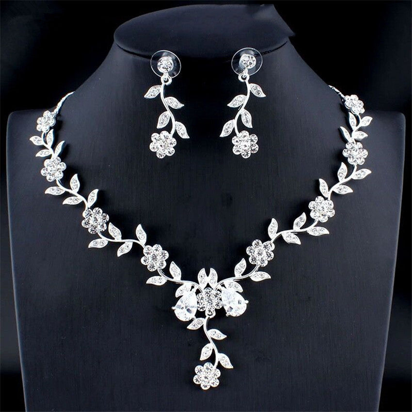 Golden Zircon Jewelry Set Bridal Necklace Earrings Wedding Two-piece Set - 𝓢𝓱𝓸𝓹𝓵𝓮𝓬𝔂