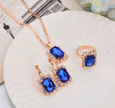 Europe And The United States Personalized Water Drop Color Diamond Necklace, Earrings, Rings Set, Shiny High-end Bridal Jewelry Wholesale - 𝓢𝓱𝓸𝓹𝓵𝓮𝓬𝔂