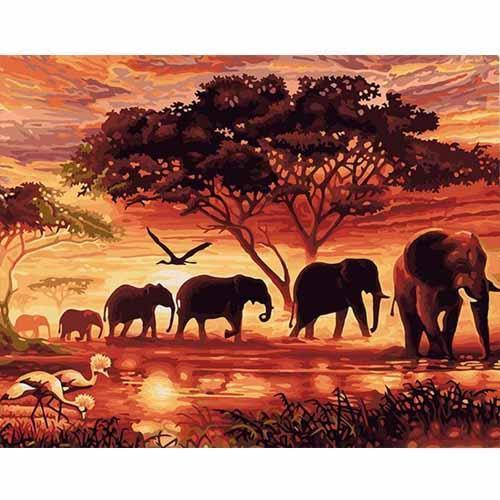 CHENISTORY Sunset Elephants Animals DIY Painting By Numbers Modern Wall Art Hand Painted Acrylic Picture For Home Decor - 𝓢𝓱𝓸𝓹𝓵𝓮𝓬𝔂