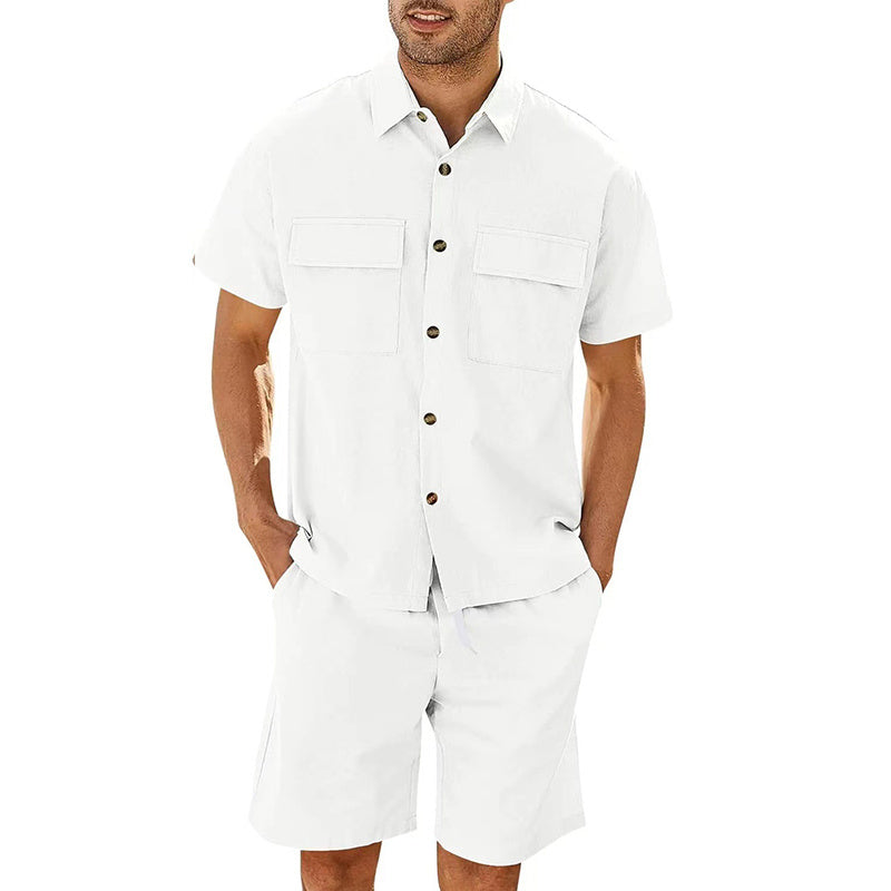 Summer Suits Men Short Sleeve Lapel Pockets Shirt And Drawstring Shorts Sports Fashion Leisure Men's Clothing - 𝓢𝓱𝓸𝓹𝓵𝓮𝓬𝔂