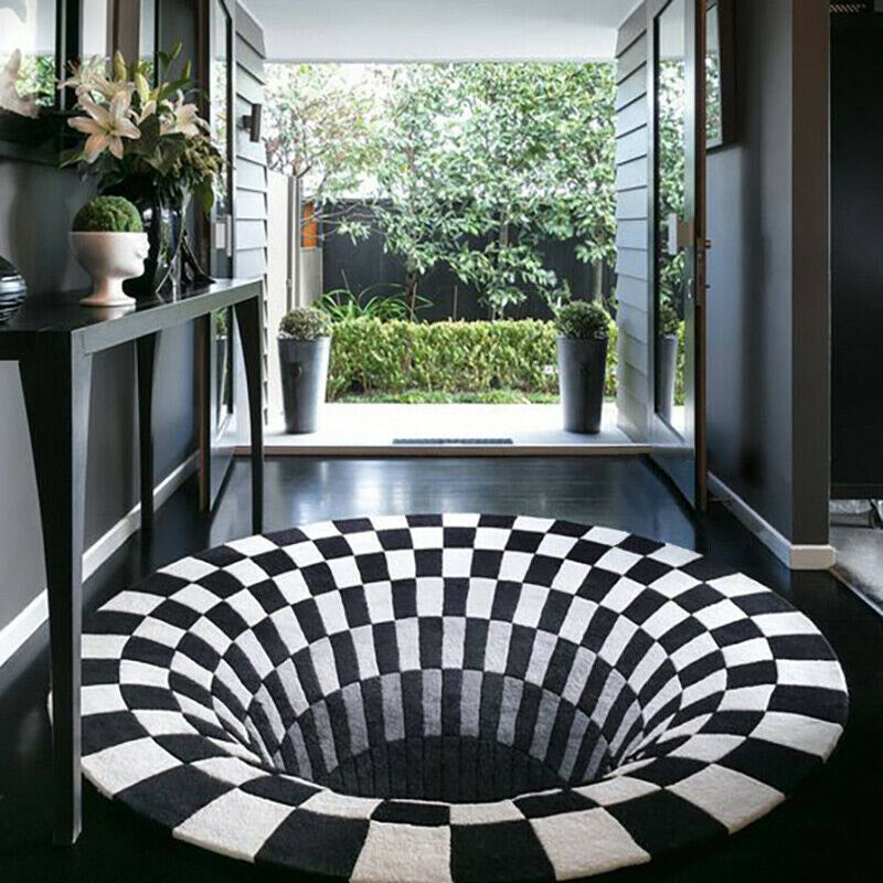 3D Vortex Carpet Black White Grid Bottomless Hole Illusion Rug Living Room Bedroom Anti-Slip Floor Mats Home Fashion Carpet Rugs - 𝓢𝓱𝓸𝓹𝓵𝓮𝓬𝔂