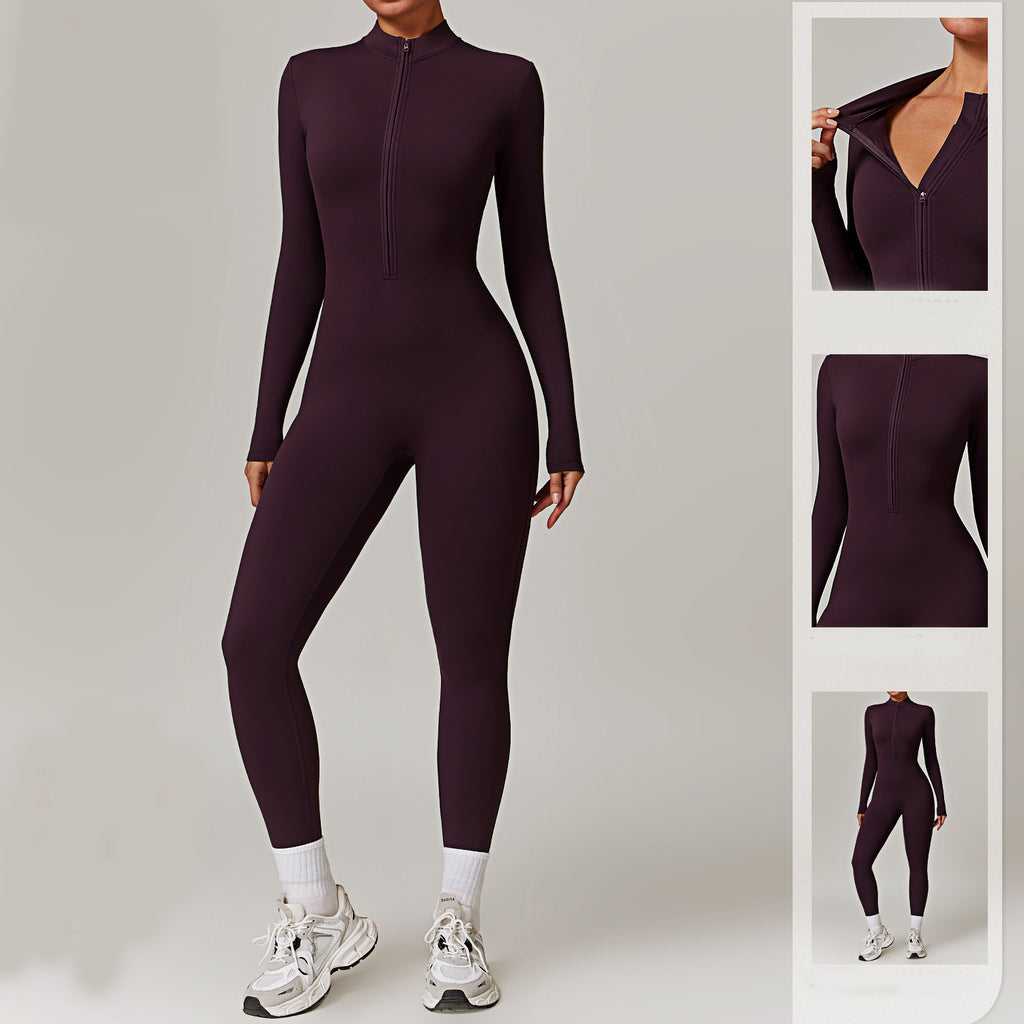 Warm Zipper Long-sleeved Jumpsuit Yoga Fitness Sports Pants Breathable Bodysuit Women's Clothing - 𝓢𝓱𝓸𝓹𝓵𝓮𝓬𝔂