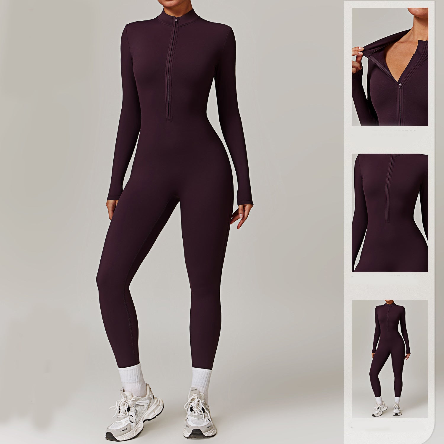 Warm Zipper Long-sleeved Jumpsuit Yoga Fitness Sports Pants Breathable Bodysuit Women's Clothing - 𝓢𝓱𝓸𝓹𝓵𝓮𝓬𝔂
