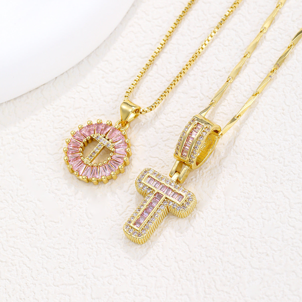 26 Letter Pendant Necklace Copper Inlaid Zirconium Plated Real Gold