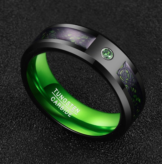 Matte Green Zircon Men Ring Tungsten Carbide Wedding Ring - 𝓢𝓱𝓸𝓹𝓵𝓮𝓬𝔂