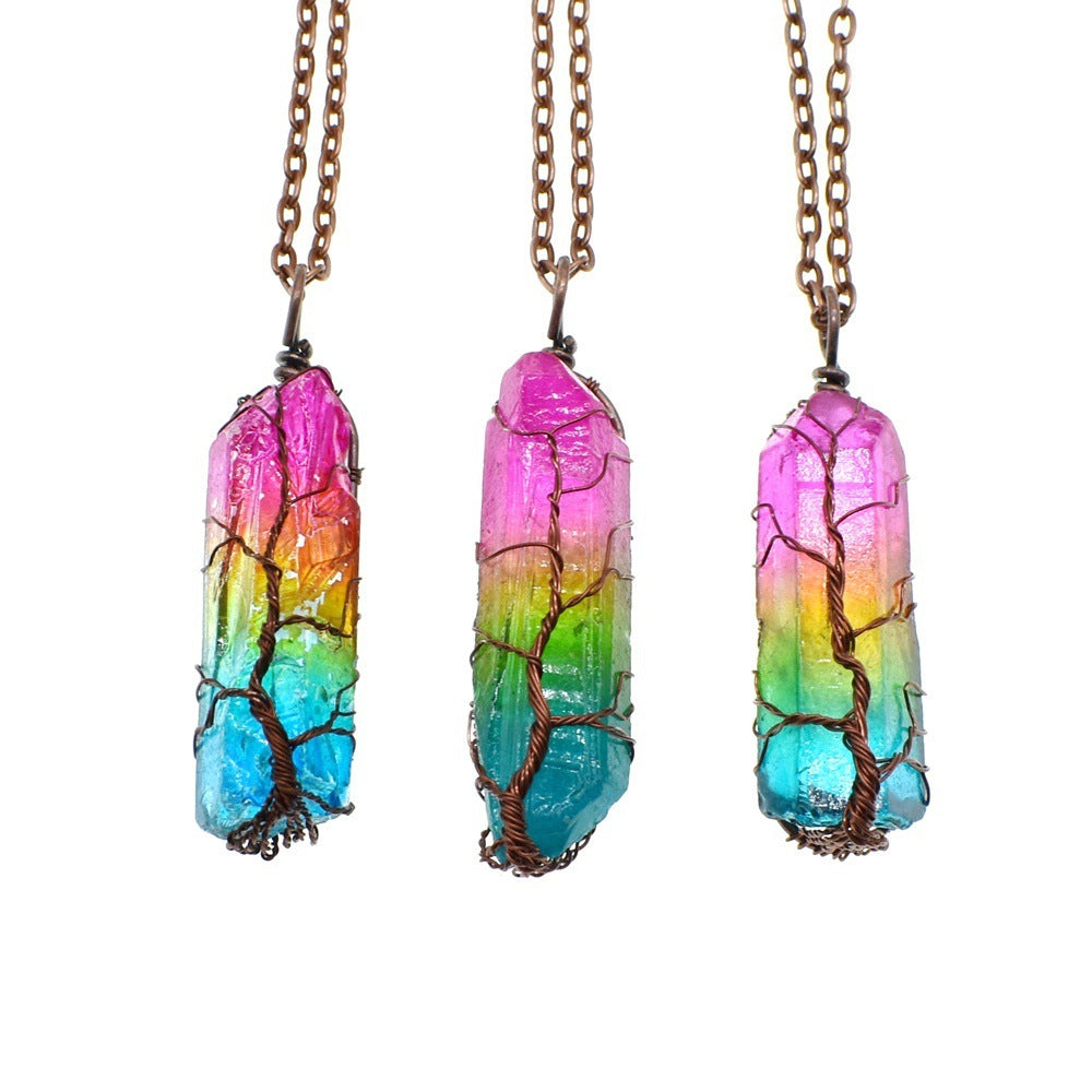 Hot Selling Stone Crystal Pillar Tree Of Life Pendant Ins Fashion Necklace - 𝓢𝓱𝓸𝓹𝓵𝓮𝓬𝔂