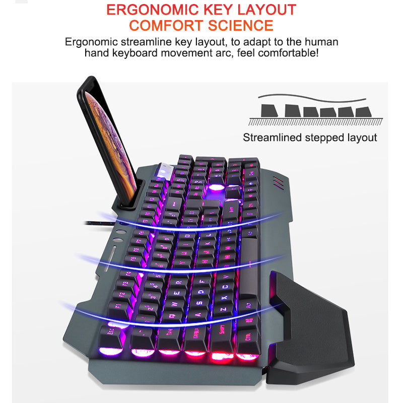 ErgonomicWired Gaming Keyboard with RGB Backlight Phone Holder - 𝓢𝓱𝓸𝓹𝓵𝓮𝓬𝔂