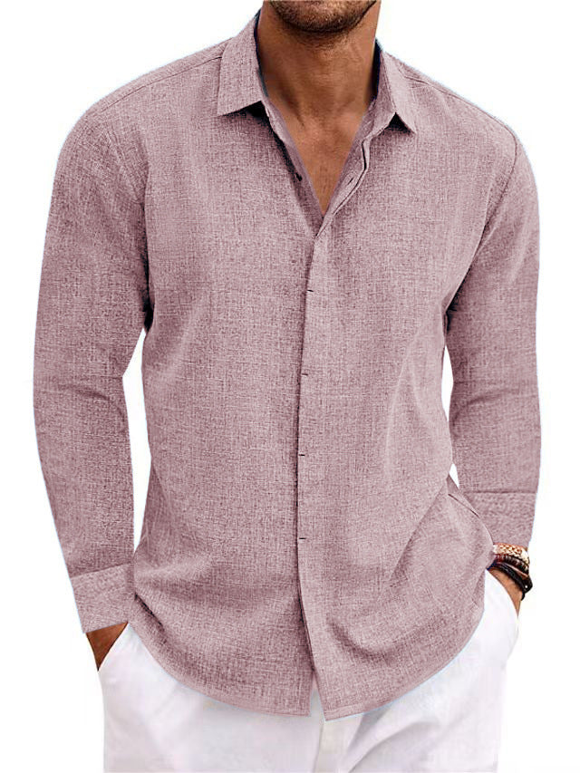 Long Sleeve T-shirt Undershirt Solid Color Long Sleeve Cotton Linen Shirt Men - 𝓢𝓱𝓸𝓹𝓵𝓮𝓬𝔂
