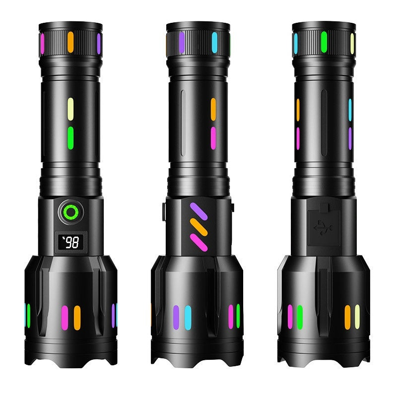 Strong Light Zoom Multi-functional Flashlight Type-C Charging Digital Display
