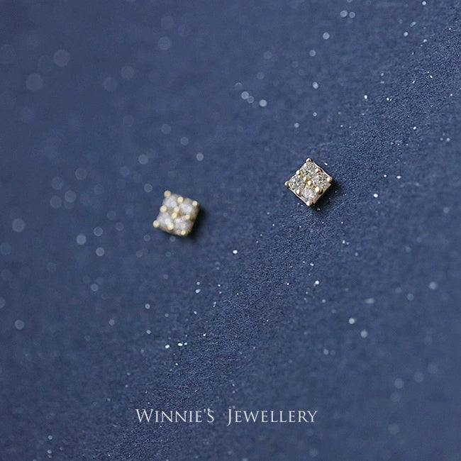 Simple Sterling Silver Plated Gold Inlaid Carbink Mini Square Stud Earrings All-matching Twin - 𝓢𝓱𝓸𝓹𝓵𝓮𝓬𝔂