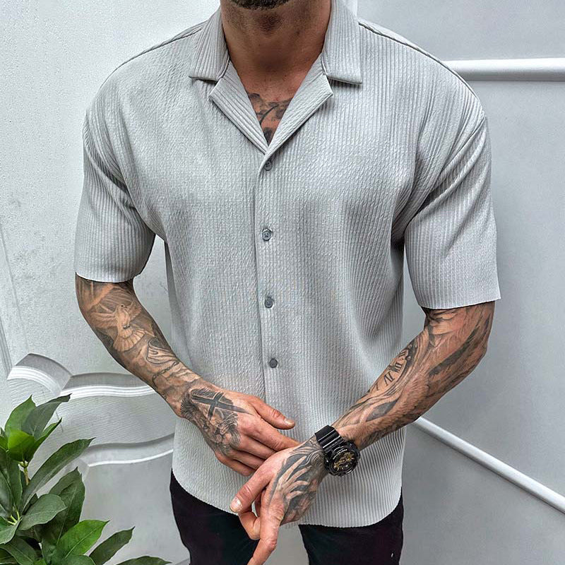 Men's Cardigan Solid Color Short Sleeve Shirt - 𝓢𝓱𝓸𝓹𝓵𝓮𝓬𝔂