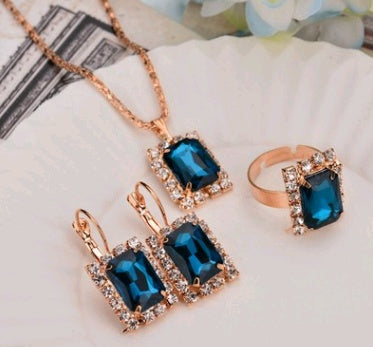 Europe And The United States Personalized Water Drop Color Diamond Necklace, Earrings, Rings Set, Shiny High-end Bridal Jewelry Wholesale - 𝓢𝓱𝓸𝓹𝓵𝓮𝓬𝔂