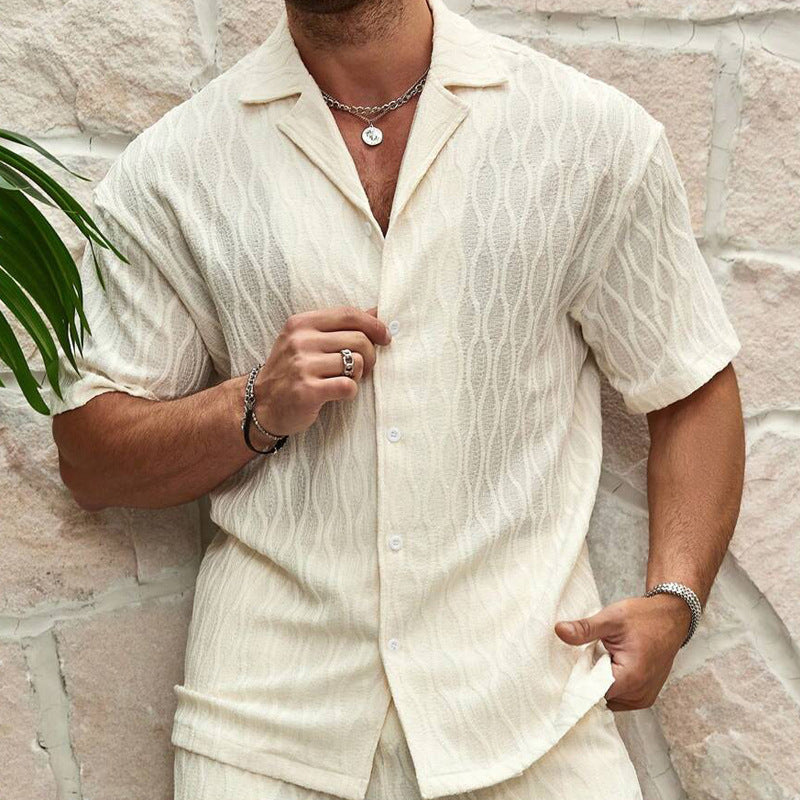 Men Tracksuits Summer Fashion Solid Loose Casual Two Pieces Lapel Button Shirt Shorts Beach Holiday All-match Outfits Male - 𝓢𝓱𝓸𝓹𝓵𝓮𝓬𝔂
