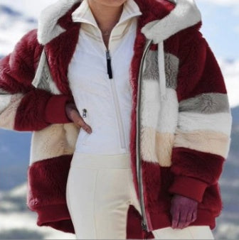 Women's Loose Plush Multicolor Hooded Jacket - 𝓢𝓱𝓸𝓹𝓵𝓮𝓬𝔂