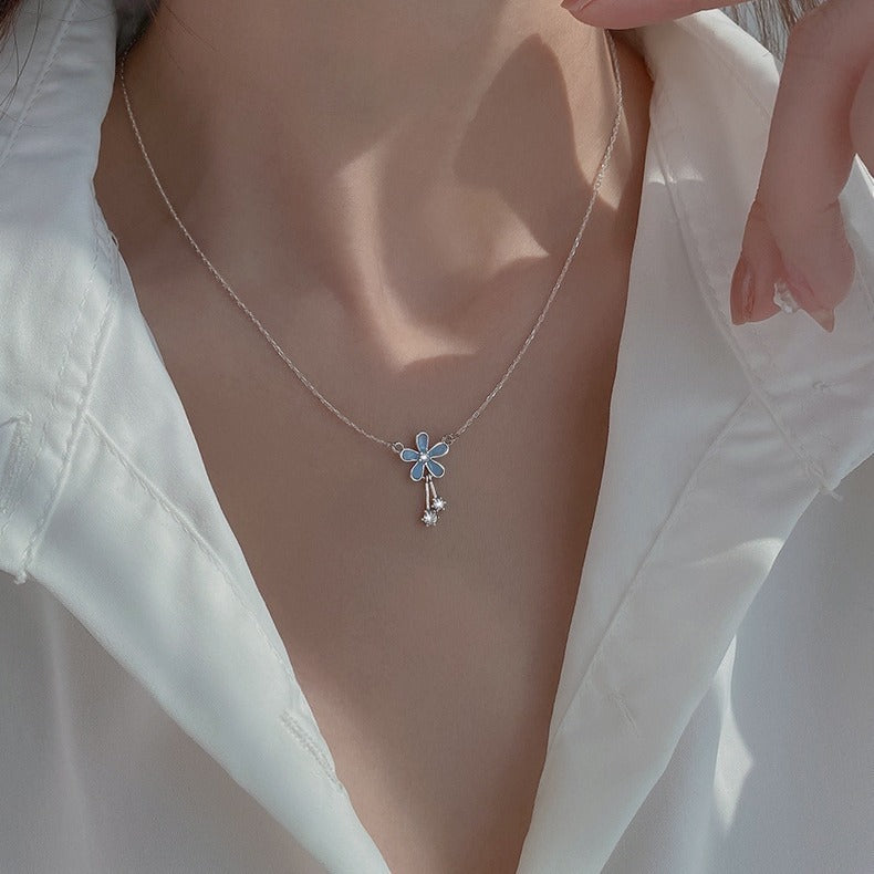 S999 Pure Silver Flower Necklace For Women Summer - 𝓢𝓱𝓸𝓹𝓵𝓮𝓬𝔂