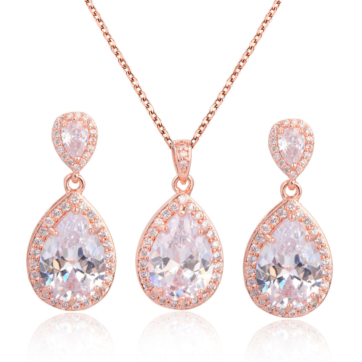 Bright Big Zircon Water Drops Necklace Eardrops Suit Bride Wedding Jewelry Simple Graceful - 𝓢𝓱𝓸𝓹𝓵𝓮𝓬𝔂