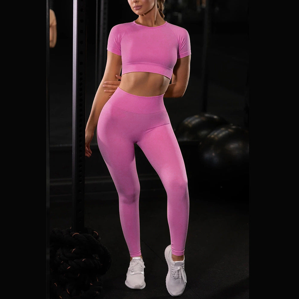 Seamless Yoga Sport Set Fitness Women Running Leggings Short Sleeve Tops - 𝓢𝓱𝓸𝓹𝓵𝓮𝓬𝔂