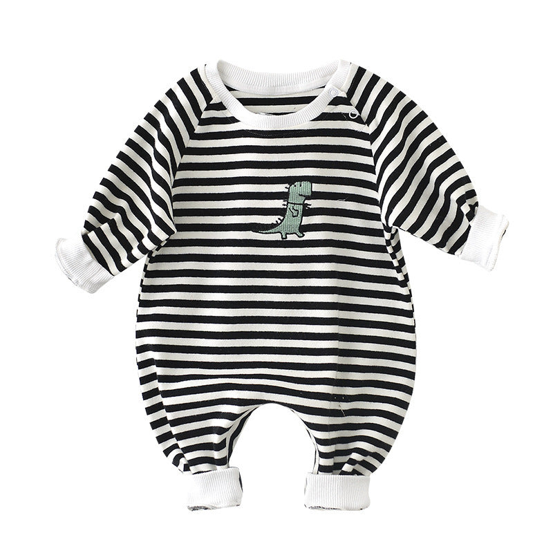 Male And Female Baby Cartoon Striped Dinosaur Embroidery Long-Sleeved Jumpsuit - 𝓢𝓱𝓸𝓹𝓵𝓮𝓬𝔂