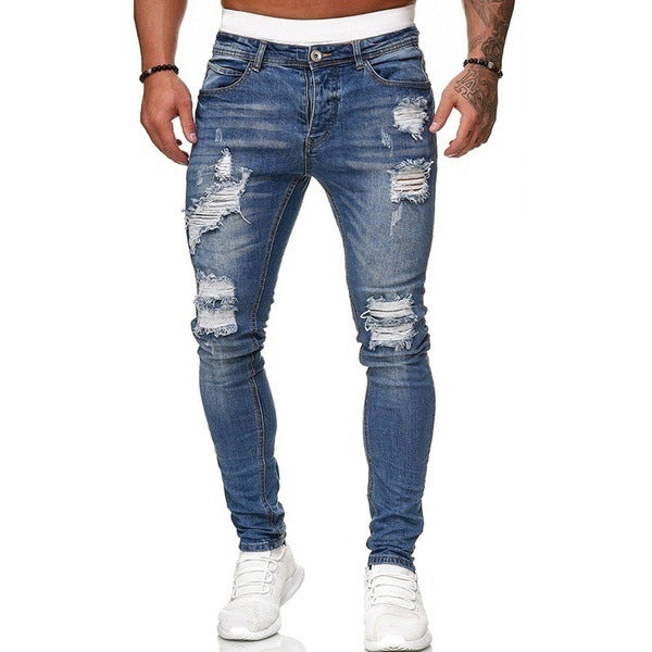 Fashion Street Style Ripped Skinny Jeans Men Vintage Wash Solid Denim Trouser Mens Casual Slim Fit Pencil Denim Pants - 𝓢𝓱𝓸𝓹𝓵𝓮𝓬𝔂