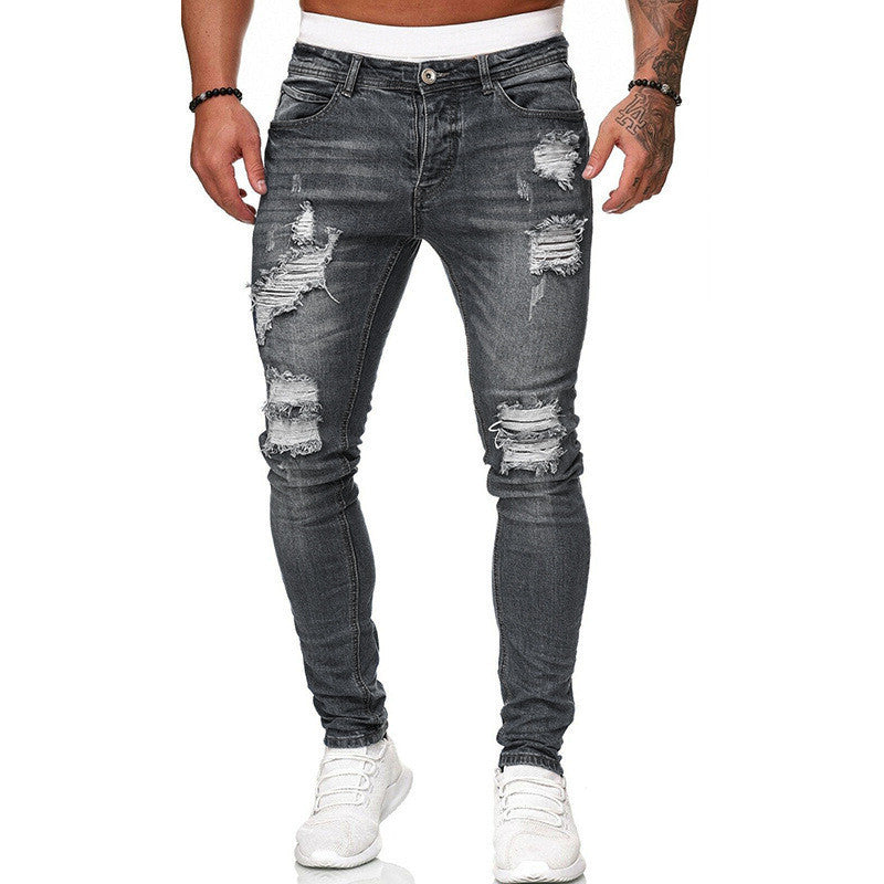 Fashion Street Style Ripped Skinny Jeans Men Vintage Wash Solid Denim Trouser Mens Casual Slim Fit Pencil Denim Pants - 𝓢𝓱𝓸𝓹𝓵𝓮𝓬𝔂