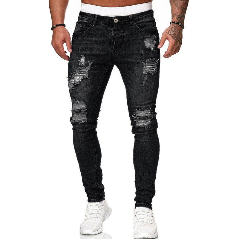 Fashion Street Style Ripped Skinny Jeans Men Vintage Wash Solid Denim Trouser Mens Casual Slim Fit Pencil Denim Pants - 𝓢𝓱𝓸𝓹𝓵𝓮𝓬𝔂